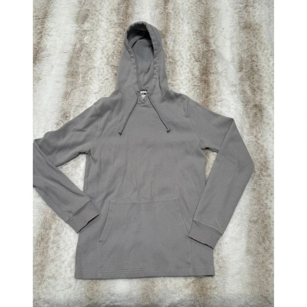 The North Face Waffle Knit Hoodie Mens M Gray Good Thermal Pullover 21x28